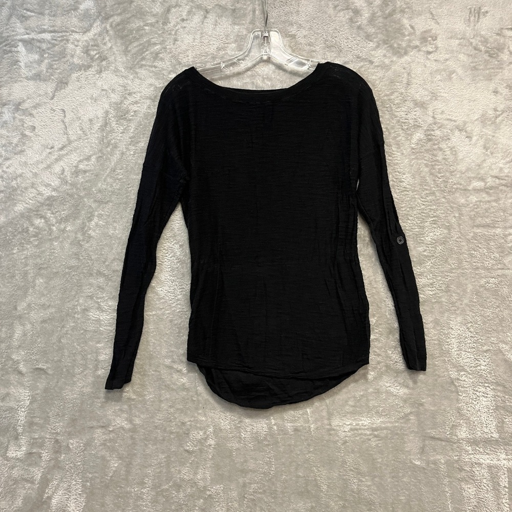 Express Knit Top Women S Black Roll Tab Sleeve Cotton Rayon Scoop Neck